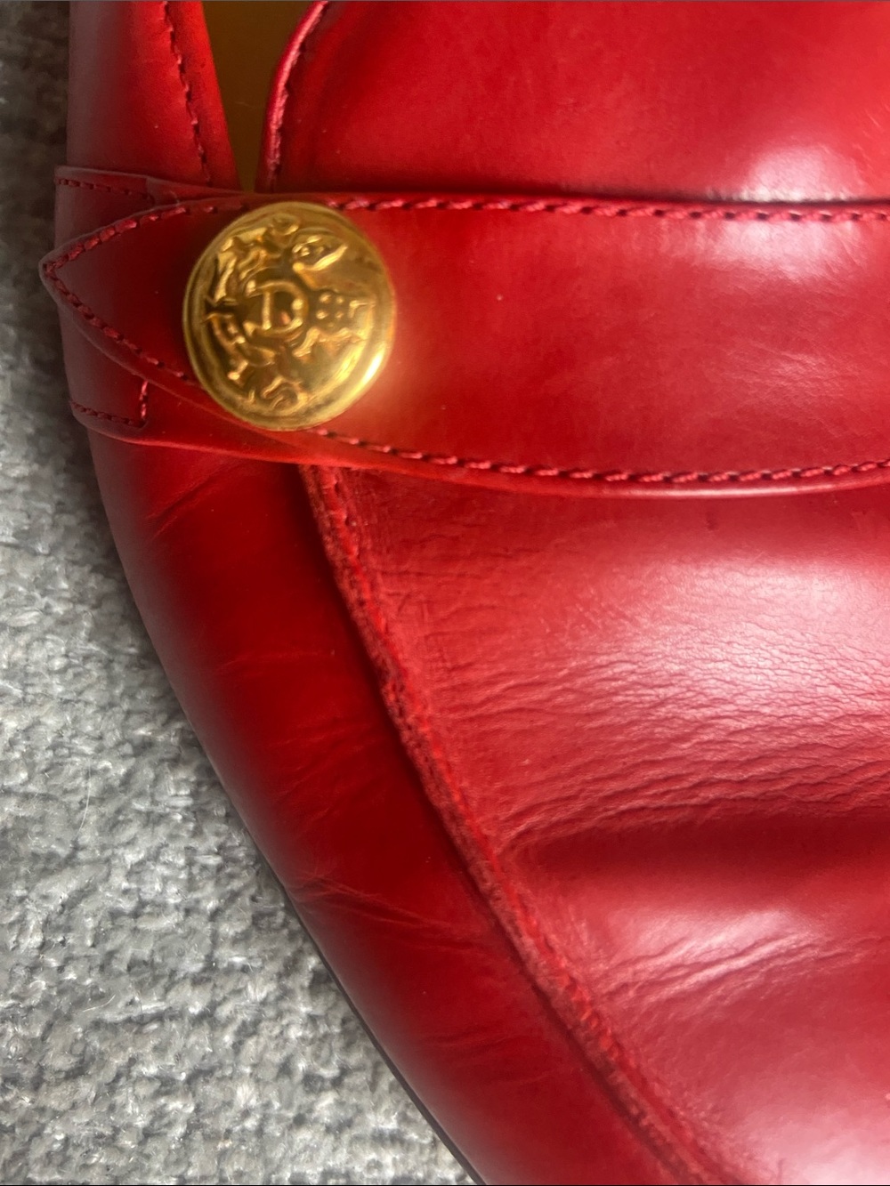 Etienne Aigner Womens Red Leather Slip-On Loafers with Gold Emblem 9 - Picture 7 of 12